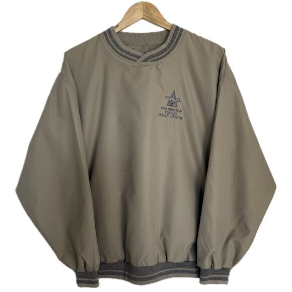 Vintage Golf Pullover Jacket Men Large Tan Grey 90s Windbreaker Forest Wolf Logo - Picture 1 of 16